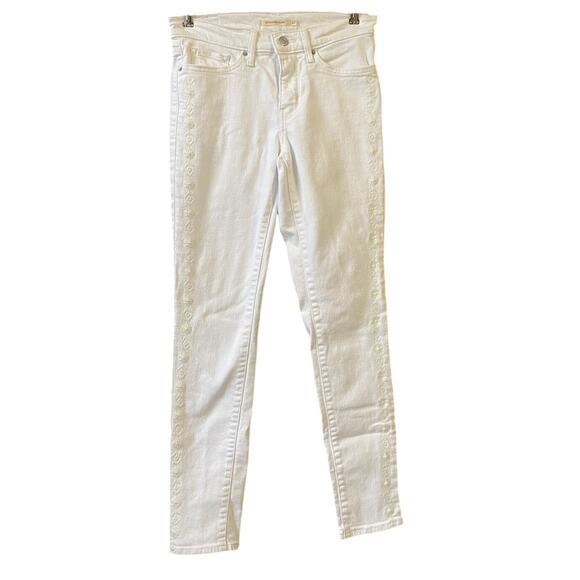 Levis Jeans Womens Size 27 Floral Embroidered Casual Skinny White Denim Coastal - Picture 1 of 15